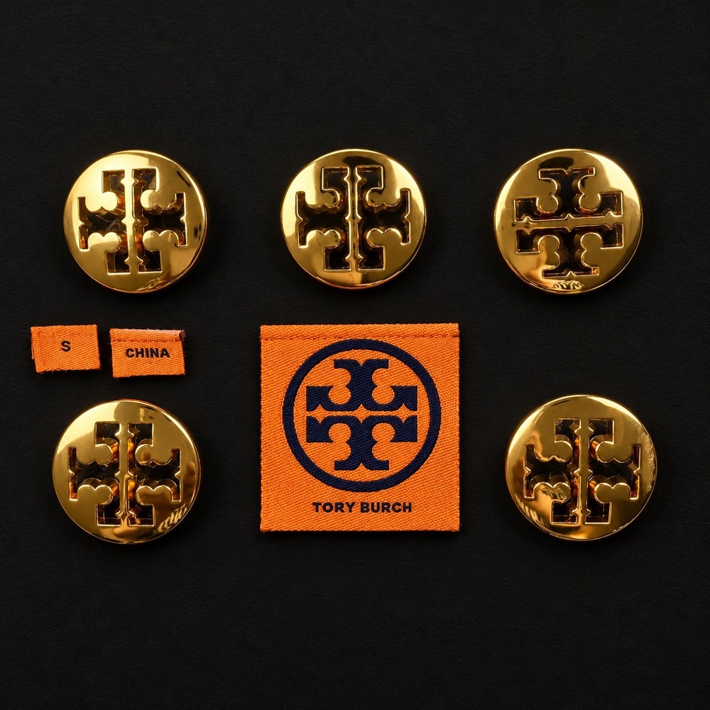 Tory Burch Gold Tone Logo Cutout Replacement Buttons Set of 5 with Labels